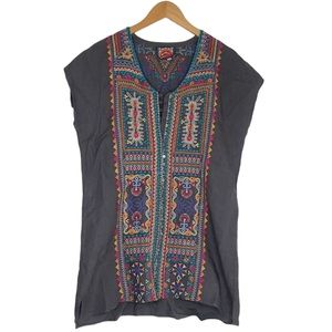 Johnny Was Annika Button Down Tunic Dress Gray Linen Size M Womens